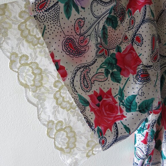 Vintage Delicates Women's Floral Lace Satin Robe With Belt One Size Fits All - Picture 5 of 12